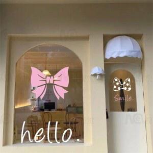 창문리본스티커 유리창 대형 장식 꾸미기 쇼윈도 카페 인테리어 미용실 중 가게 핑크리본 매장