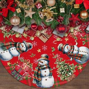 크리스마스 홈 장식을 위한 48인치 트리 스커트, 스노우맨 스커트 레드 그린 화이트 장식 홀리데이 트리, 파티