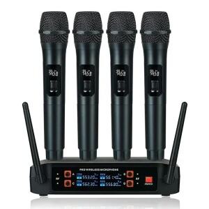 [호환품]전문 VHF 무선 마이크 시스템 홈 파티 교회 이벤트 PA TV 스피커 4 채널 휴대용 노래방