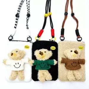 곰돌이 파우치 스트랩 백 13De 뽀글이 6종 폰 보들보 WEDC54F
