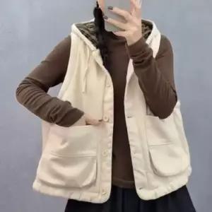 빈티지 캐주얼 겨울 체크 여자조끼 배색 트렌드 빅 기모 조끼 상의 후드 포켓 원템4