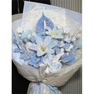 수제 DIY 완제품 시즌 인공 시뮬레이션 부케 로즈 남자친구 선물 아이스 블루 크러쉬드 졸업