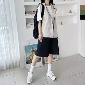 GSS SF1020W-NP52W 여자 오버핏 고프코어 후드 바람막이 조끼 카고 7부 반바지 세트