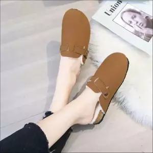 여성 퍼안감 스웨이드 뮬 버클 슬리퍼 겨울슬리퍼 4색