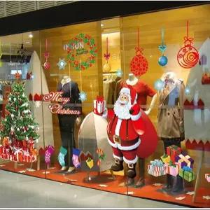 DIY 크리스마스 창문 클리닝 스티커 화환 눈송이 큰 산타클로스 트리 벽 문 벽화 장식용 고정 (11장)