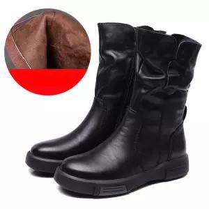 여성패션 워커힐 미들 워커 추동 플랫 부츠 앞코 소가죽 빈티지 라운드 토 라이더 단화 DL4