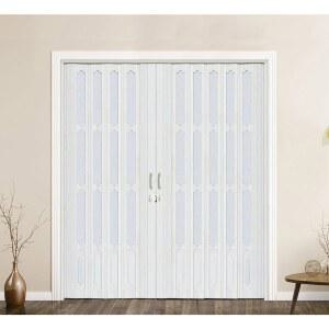 DIYHD 72X96인치 내부 이중 흰색 아코디언 도어, 접이식 옷장 장착 하드웨어 포함, 손잡이, 걸쇠, 문 닫기 중간