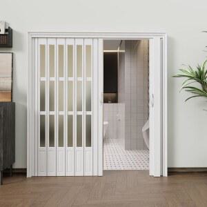 향상된 이중층 어코디언 도어 48-72인치 x 80인치, 업그레이드된 롤러 & 핸들 및 완전한 하드웨어, 옷장 식료품 저장실을 위한 내부 멀티폴드 접이식 도어, 간편한 설치 가능