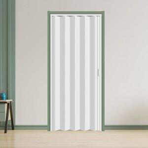 104RDHOUSE 38 80인치 PVC 내부 아코디언 접이식 도어, 옷장용 멀티폴드 슬라이딩 흰색 색상, 설치 하드웨어 포함, 손잡이, 래치.