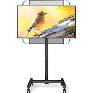 YOMT 모바일 TV 카트 롤링 스탠드, 13-50인치 화면, 틸팅 및 회전 마운트, 세로에서 가로, 높이 조절 가능한 휴대용 바퀴가 달린 최대 44파운드 VESA 200x200mm 수납 가능