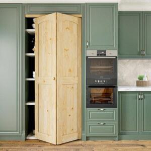 AINLARRY 36인치 x 80인치 솔리드 코어 이중폴드 옷장 도어, 파인 우드 내부 도어 슬래브(이중 접이식 하드웨어 포함), 인테리어(77.75인치 하이 패널 및 & 페시아 노브), 미완성 페인팅 가능