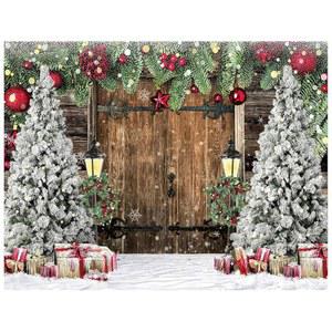 YYNXSY 2.4x1.8m(8x6피트) 크리스마스 트리 선물 상자 장식 야외 눈 펜던트 나무 문 배경 사진 스튜디오 YY-3588