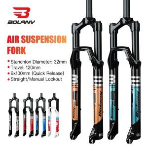 볼라니 자전거 에어 포크 27.5/29인치 120mm 트래블 오일 서스펜션 경량 마그네슘 스틸 퀵 릴리즈