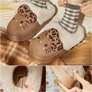 모든픽 헬로키티 호피털 슬리퍼 룸슈즈 레오파드 털신발