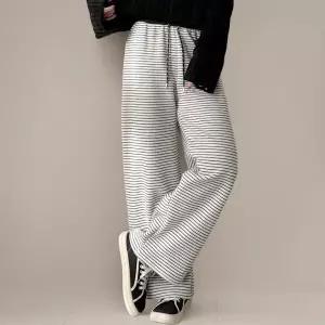 [하프클럽/]여성 양털 안감 스트라이프 와이드핏 배색 밴딩 팬츠