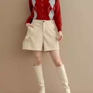 [하프클럽/]여성 빅사이즈 기모 카고 반바지 와이드 골덴 숏팬츠