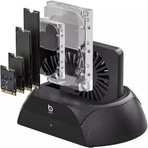 하드 드라이브 도킹 스테이션 냉각 팬이 장착된 PCIe NVMe 어댑터 M.2 NVMe/SATA SSD 및 2.5인치 3.5인치