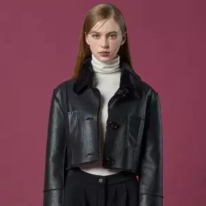 [KOLEAT]리버시블 밍크 크롭 단추 무스탕 자켓 [All_Black] 프리미엄 LD ver.