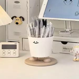 연필 화장솔 홀더 펜홀더 꽂이 브러쉬 하얀색-카키 정리함 펜 회전 보관통