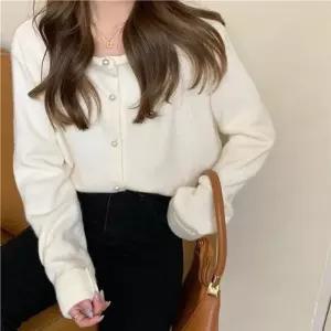 [라일리여성의류] Rly 올데이 여성용솔리드 진주알 버튼 라운드칼라 오픈