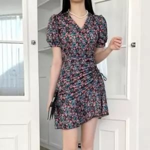 [라일리여성의류] Rly 플라워패턴 하프슬리브 스타일 드레스 러플 퍼프소