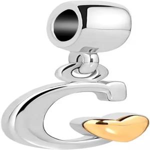 퀸참스 이니셜 A-Z 레터 참 골든 하트 알파벳 당글 비즈 팔찌 및 목걸이용 (C)