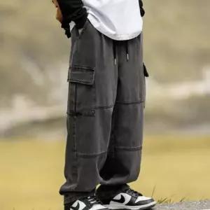 [골드스마일]남성용 빈티지 워싱 데님 카고 포켓 밴딩 청바지 작업복 팬츠