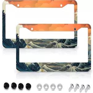 오션 웨이브 번호판 프레임 2팩 자동차 액세서리 커버 홀더 장식 알루미늄 태그 여성용 미국 남성 차량용