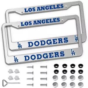 다저스 팬용 2피스 번호판 프레임 방진 및 방청 알루미늄 합금 나사 캡 세트가 있는 미국 표준