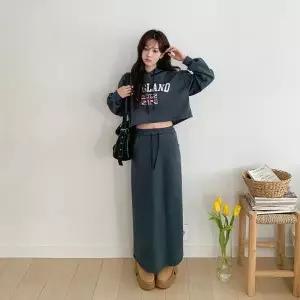 [다잇템] 여성 후드와 롱 FW 치마 포근한 탱크 보온 세트_24095079_588872