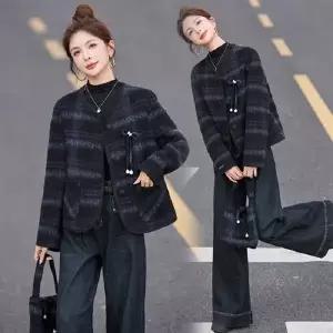 여사친 울 모직 빈티지 리버시블 코트 숏 모직코트 겨 스트라이프 원픽4