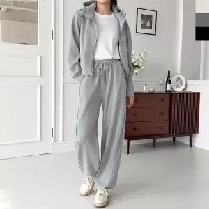 [옷자락]여자 투웨이 포근 기모 후드집업 라인 와이드 트레이닝 세트_P414860323