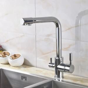 루나식 구리 따뜻한 것과 차가운 현대 주방 싱크 수도꼭지 스테인레스 스틸 듀얼 스파우트 식수 필터 더블