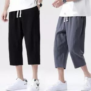 [골드스마일]남성용 린넨 허리밴딩 쿨 7부 바지 여름 외출용