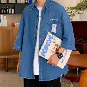 [골드스마일]여름용 남자 데님 반팔 셔츠 캐주얼 남방