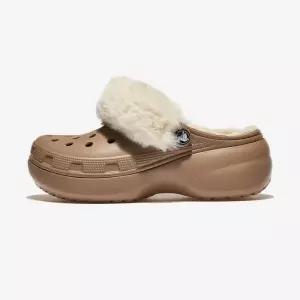 [크록스]CRS212854 클래식 플랫폼 퍼즈 라인드 클로그 - LATTE 691347