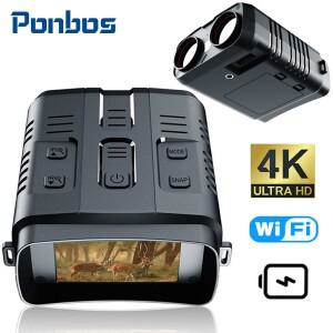 Ponbos NV009 4K UHD 충전식 WIFI 쌍안 망원경, 디지털 800M 적외선 야간 투시경, 사냥 캠핑용, 42MP 10X