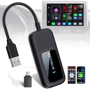 넷플릭스, 스포티파이, 유튜브, 프라임 비디오, IPTV, 퀵 페어링, 지연 시간 없음, 오프라인 USB 재생과 호환되는 올인원 자동차 스트리밍 박스 무선 카플레이 및 안드로이드 오토 어댑터 GETPAIR Go