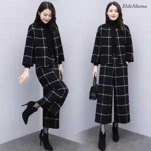 [엘드마마] 와이드 체크모직 투피스