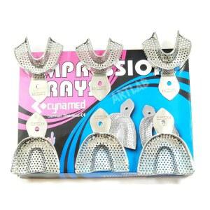 프리미엄 독일 치과용 자동 절단 가능 금속 인상 트레이 스테인리스 스틸 상부 하부 치과 천공 6개 세트