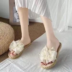 진주구슬 리본 장식 포인트 여자 여름 데일리 슬리퍼 WF0FA64