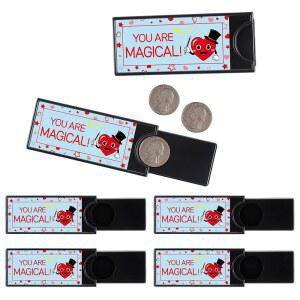 스카이티 6, 발렌타인데이 파티 추천 스티커, 매직 장난감, 교환 선물, 재미있는 비캔디 대안이 포함된 발렌타인 코인 트릭 세트