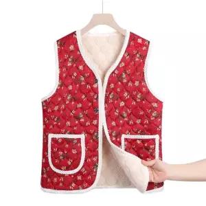 꽃무늬 김장조끼 성인수면조끼 누빔 복고풍조끼 레드 XL 52.5kg