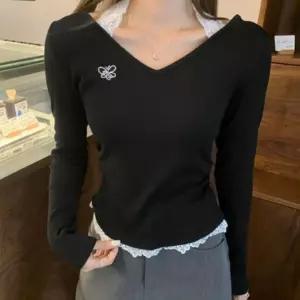 슬림 긴팔티 여성긴팔티 레이스 레이스레이어드 브이넥티 레이스레이어드