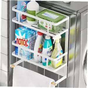 냉장고 자석 부착 주방용품 수납 선반 키친타올 걸이 철제 정리함 다층 거치대 필수