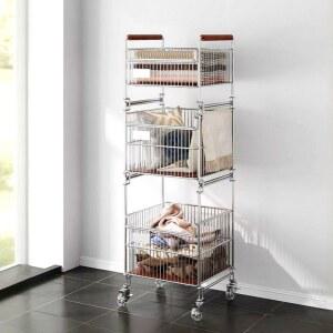 3단빨래바구니 올스텐빨래바구니 스텐 철제 욕실 빨래 이동식