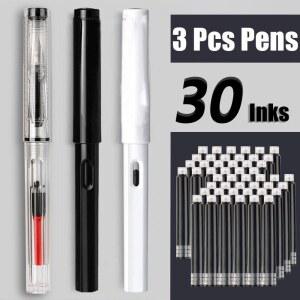 33 Pcs 만년필 교체 가능한 잉크 세트 검정/파랑/빨간색 EF 0 38mm 학교 펜 사무용품 쓰기 용품