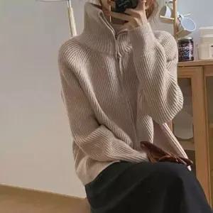 여성 폴라넥 룩 전체 집업자켓 폴로카라 스웨터 베이직 파일럿 점퍼 재킷 겨울철