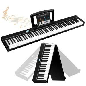 [포르르] 테렌스 V30 디지털 피아노 88 키 가중 키보드, 풀사이즈 2X5W 스피커, 스탠드 및 서스테인 페달, 초보자를 위한 휴대용 접이식 선물 교육