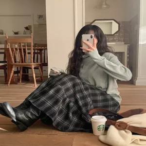 로하 겉기모 체크 캉캉 밴딩 롱 스커트 85871 빅사이즈 여성의류